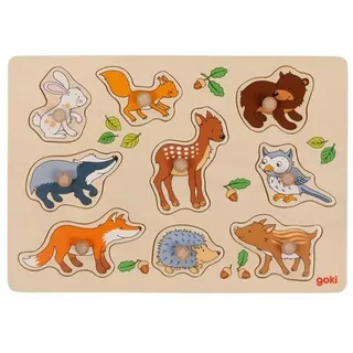 goki Steckpuzzle Waldtiere, 9 Puzzleteile, aus Holz, 30 x 21 cm, für Kinder ab 1 Jahr beige