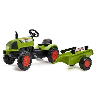 Falk 2041C Trettraktor Claas Arion 410 mit Anhänger und aufklappbarer Motorhaube, Bagger, Tret-Baggerlader, Trettraktor ab 2-5 Jahren, Outdoor-Spielzeug