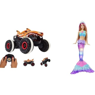 Hot Wheels Ferngesteuertes Auto Tiger Shark, Monstertruck, mit 'Terrain Stomp' Technologie & Barbie Dreamtopia Meerjungfrau, Barbie Meerjungfrau mit rosa Haaren
