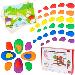Rainbow Pebbles Activity Set - Set mit 48 Steinen + 24 Aktivitäten - Die originalen Farbsortier- und Stapelsteine - Frühe mathematische Spiele