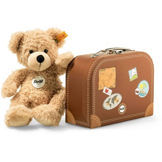 Steiff Teddybär Fynn im Koffer beige 28 cm, Stofftier-Teddy, Kuscheltier Bär aus Plüsch, Teddy-Bär zum Kuscheln und Spielen für Kinder, beweglich & waschmaschinenfest