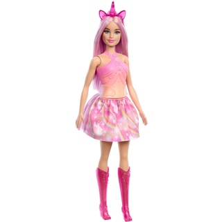 Barbie Einhorn Puppen mit bunten Fantasiehaaren, Outfits mit Farbverlauf und Fantasy-Accessoires rund um das Thema Einhorn, HRR13