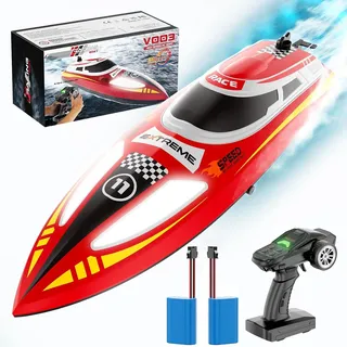 OBEST RC Boot mit LED-Licht, 30km/h High Speed Rennboot, 30min Lange Akkulaufzeit, Upgrade Waterproof Remote Control Boat, Autopilot-Modus Nie-Kentern Geschwindigkeit-Einstellbar Speedboot