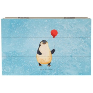 Mr. & Mrs. Panda Dekokiste 19 x 12 cm Pinguin Luftballon - Eisblau - Geschenk, Pinguine, neues L (1 St), Einschlagscharniere. blau