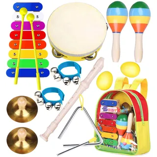 Smarkids Kinder Musikinstrumenten Spielzeug Set Schlaginstrument Musikalisches Spielzeug für Kinder Vorschulunterricht Pädagogisches Spielzeug für Mädchen und Jungen mit Kleinkind Rucksack