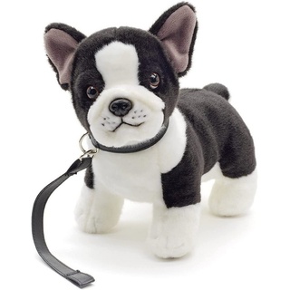 Uni-Toys Kuscheltier Französische Bulldogge m.Leine (s/w) - 25 cm - Plüsch-Hund, Plüschtier, zu 100 % recyceltes Füllmaterial