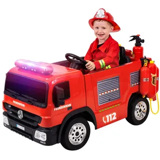 Actionbikes Motors Elektro-Kinderauto Kinder Auto Feuerwehr SX1818 Elektro - Fernbedienung - Wasserspritze, Belastbarkeit 40 kg, (4-tlg), Kinder Fahrzeug Spielzeug ab 3 Jahre elektrisch - Sirene & Bluetooth rot