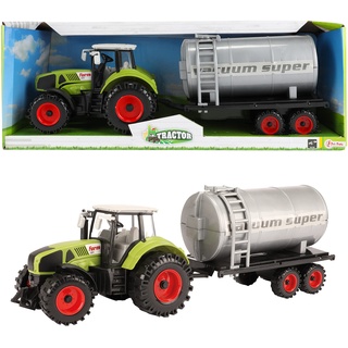 Toi-Toys Spielzeug Traktor mit Wassertank für Kinder - Kindertraktor mit Anhänger - Spielzeugauto Bauernhof - ca. 20 cm - Grün - ab 3 Jahren