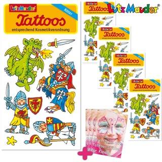 Lutz Mauder 6-teiliges Tattoo-Set * Ritter Kinder Kindertattoo Kindergeburtstag Geburtstag Mitgebsel Geschenk Ritter Schwert Mittelalter Burg