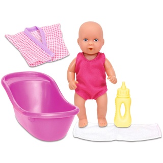 Simba 105033218 - New Born Baby Set, Vollvinylpuppe mit Trink- und Nässfunktion, Bademantel, Handtuch, Flasche und Badewanne, 12cm, ab 3 Jahren