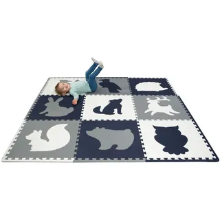 Stylische Puzzlematte Baby 1,8x1,8m Wald – 9 XXL-Platten à 60x60cm – 20% dickere & weichere Spielmatte – schadstofffreie, geruchlose, pflegeleichte Baby Krabbelmatte – plastikfreie Verpackung