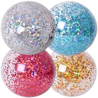 TE-Trend Glitter Luftballon 4er Set - 85cm wiederverwendbare Luftballons für Kinder - bunter Hüpfball & Springball für Kinder in tollen Farben - glitzernder Wasserball für endlosen Outdoor-Spaß