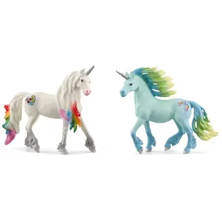 SCHLEICH 70725 Regenbogeneinhorn, Hengst, für Kinder ab 5-12 Jahren, BAYALA - Spielfigur & 70722 Zuckerwatte Einhorn Hengst, für Kinder ab 5-12 Jahren, BAYALA - Spielfigur