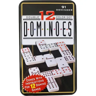 Domino Color Doppel 12 in Metalldose, 91 Spielsteine mit farbigen Punkten, Ohne Spielanleitung