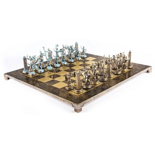 Casa Padrino Luxus Schach Set Braun / Messing 54 x 54 cm - Griechisches Schachspiel - Messing Schachbrett mit Schachfiguren - Luxus Deko Accessoires - Luxus Schachspiele