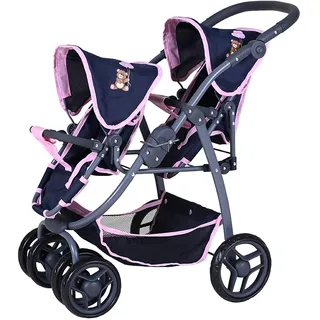 Puppen-Zwillingsbuggy KNORRTOYS "Milo - Navy Pink Bear" Puppenwagen bunt (navy pink) Kinder