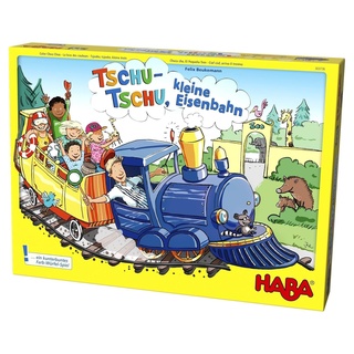 Haba 303736 - Tschu-tschu, kleine Eisenbahn | Brettspiel mit großem Puzzle-Spielplan, Würfel, Eisenbahn, 24 Fahrgast-Plättchen, 3 Weichen und 4 Haltestellen | Spielzeug ab 3 Jahren, 1 Stück (1er Pack)