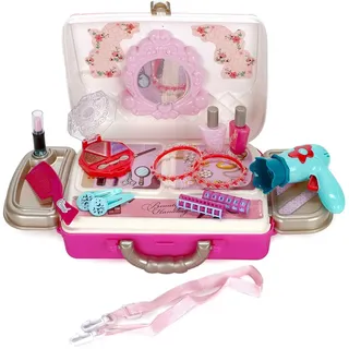 Bubble-Store Spielzeug-Frisierkoffer Spielzeug-Schminktisch, 2-in-1 Kinder Spielzeug-Set 18 Teile Friseurset, Beauty-Handtasche bunt|rosa