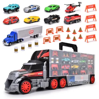 Dickie Toys Cleverer Autotransporter-der 62 cm Lange LKW sorgt gleichzeitig für Ordnung&großen Spielspaß. Ideales Spielzeug zum Mitnehmen für Reisen&Ausflüge! Inkl. 9 Metallfahrzeugen&Zubehör