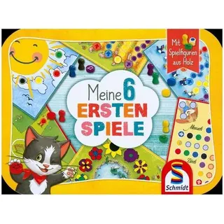 Meine 6 ersten Spiele (Spielesammlung) Mit Spielfiguren aus Holz, Spielesammlung für 2-6 Spieler, im Blechkoffer mit Tragegriff, Mensch ärgere dich