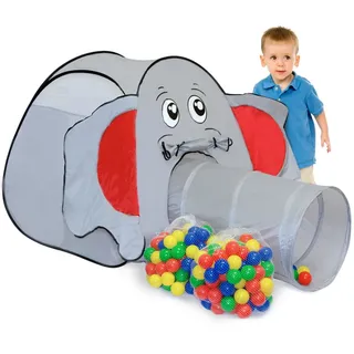 LittleTom Bällebad Elefant mit Tunnel - 200 Bälle - 100x100x102 Bällebad Kinder Spielzelt Tunnel - Bällebad Baby Zelt mit Bällen für Kinder - Indoor Spielgeräte Kinderzelt Tunnel Spielzeug Kinder