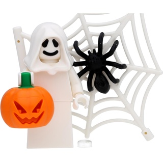LEGO Minifigur Geist/Gespenst mit Halloween-Kürbis, Spinne und Spinnennetz