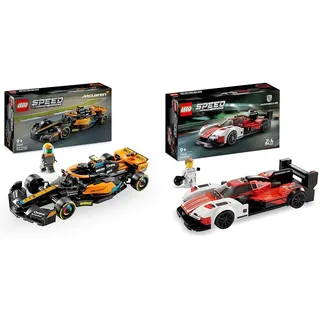 LEGO Speed Champions McLaren Formel 1 Rennwagen 2023 & Speed Champions Porsche 963, Modellauto-Bausatz Geschenk, Rennfahrzeug Spielzeug für Kinder, 2023 Sammelset mit Fahrer-Minifigur 76916