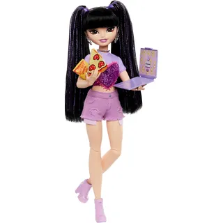 Barbie Dream Besties Puppe und Accessoires, bewegliche Barbie Renee“ Modepuppe mit langem schwarzem Haar, 11 Teile zum Thema Video und Essen, HYC24