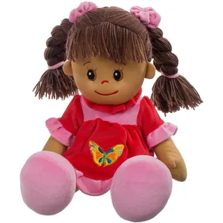 Heunec® Stoffpuppe Poupetta Lucy mit braunem Haar 50 cm braun|rosa|rot