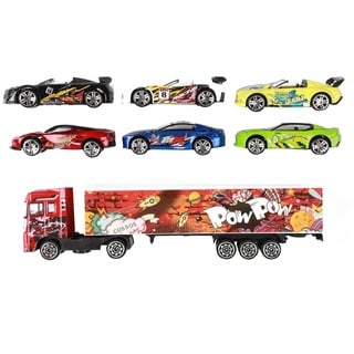 Toi-Toys LKW Spielzeugauto mit 6 Sportwagen in bunten Farben