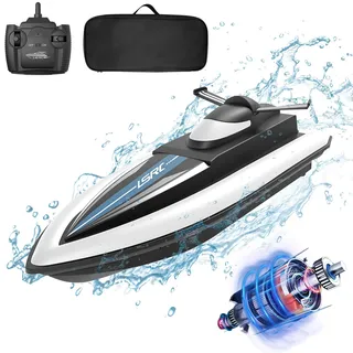 OBEST Ferngesteuerte Boote für Kinder, 25+ km/h RC-SpeedBoot mit 2 1200MAH Akkus, 2,4-GHz Dual Propeller Rennboote, Alarm Schwacher Batterie, Simuliertes Elektrisches Boot Spielzeug für Pools/Seen