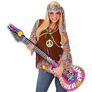 NET TOYS Aufblasbare Gitarre Deko Luftgitarre Hippie Rocker Inflatable Guitar Rockstar Gummigitarre Party Gitarren Instrument Mottoparty Musikinstrument Accessoire Partydeko aufblasbar