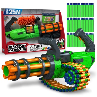 Dart Zone V-Twin Motorisierter Minigun Dart Blaster – Hochleistungs-Schaumstoffpistole für Kinder ab 8 Jahren – Vollautomatisch – Schießt 3 Patronen/sec bis 25m weit – Kompatibel mit Nerf Pfeile