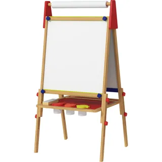 AIYAPLAY 3-in-1 Kindertafel höhenverstellbar, doppelseitige Kinder Staffelei mit Ablage, Staffelei mit Farbbecher, Radiergummi, Zeichenpapier, für Kinder 3-8 Jahre, Naturholz   Aosom