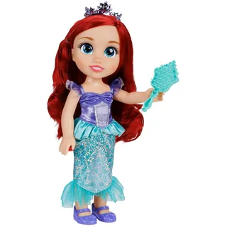 Disney Princess Arielle Puppe 35cm, reflektierende Glitzeraugen, bewegliche Gelenke, ausziehbares Outfit, Schuhe, Diadem, langes rotes Haar, für Mädchen ab 3 Jahren