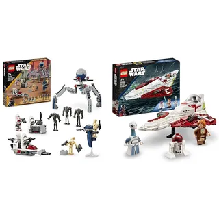 LEGO Star Wars Obi-Wan Kenobis Jedi Starfighter, Spielzeug zum Bauen mit Taun We & Star Wars Clone Trooper & Battle Droid Battle Pack, Spielzeug für Kinder mit baubarem Speeder Bike