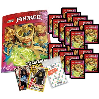 Bundle mit Lego Ninjago - Crystalized - Sammelsticker - 1 Sammelalbum + 20 Tüten + 2 Limitierte Star Wars Karten + Exklusive Collect-it Hüllen