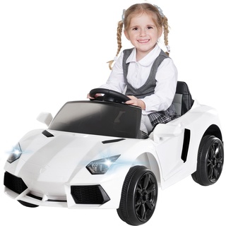 Kinder-Elektroauto Super Sport, 50 Watt, 12 Volt, Fernbedienung, LEDs, Soundmodul, Bremsautomatik (Weiß)