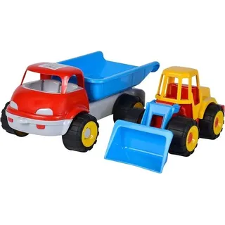 Simba 107134610 - LKW Kipper mit Bagger 2-teilig, Kunststoff, 36/29cm, Sandspielzeug