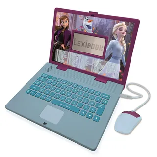 LEXIBOOK - Disney Die Eiskönigin 2 - Pädagogischer und zweisprachiger Laptop Spanisch/Englisch - Spielzeug für Mädchen mit 124 Lernaktivitäten, Spielen und Musik mit Elsa und Anna - Blau/Lila