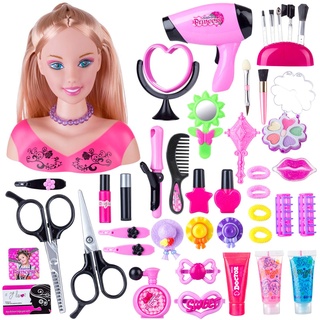 Likecom 44 Stücke Kinder Schminkkopf, Frisierkopf Inklusive Kosmetik und Zubehör, Make-up-Styling-Kopf für Mädchen, Rollen Spiel Spielzeug