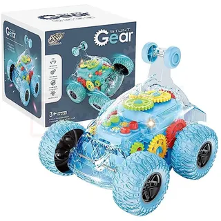 RC-Stuntauto für Kleinkinder mit LED-Licht, um 360° drehbares Stuntfahrzeug, LKW-Auto, Jungen- und Mädchenspielzeug, ferngesteuertes Auto (Blau)