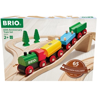BRIO Bahn 36036 - 65 Jahre Holzeisenbahn Jubiläums-Zugset, Klassische Holzeisenbahn für Kinder ab 2 Jahren, Kleinkindspielzeug empfohlen für Kinder ab 2 Jahren
