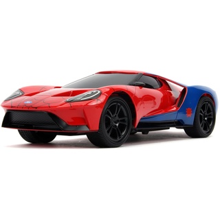 Jada Toys Marvel RC-Auto, Spiderman 2017, Ford GT, Ferngesteuertes Auto, Turbofunktion, 2-Kanal Funkfernbedienung, USB-Ladefunktion, inkl. Batterien, 1:16, rot/blau/weiß