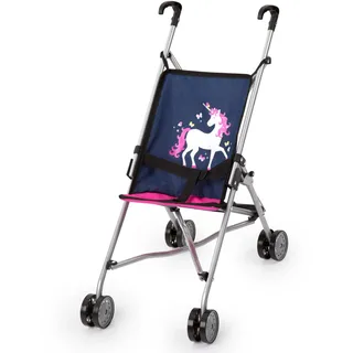 Bayer Design 30154AA Puppenbuggy, Puppenwagen, Doppelräder, Gurt, leicht faltbar, aus Metall, Blau, Rosa