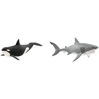 SCHLEICH 14807 Orka, für Kinder ab 3+ Jahren, WILD LIFE - Spielfigur & 14809 Weißer Hai, für Kinder ab 3+ Jahren, WILD LIFE - Spielfigur