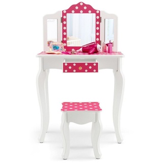 COSTWAY Schminktisch Kinder Schreibtisch, mit Spiegel & Schublade rosa