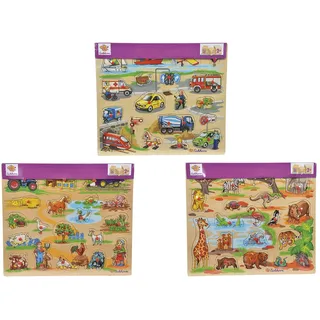 Eichhorn 100005454 - Plug-In-Puzzle 40x35cm mit 21-23 Plug-In-Teilen, Motive: Safari, Bauernhof, Verkehr, Lieferumfang 1 Stück, FSC 100% zertifiziertes Linden-Sperrholz, Sortierte Modelle