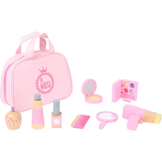 small foot 10607 Make-up Spielset aus Holz in rosa für Kinder, lustiges Rollenspiel in Tragetasche Spielzeug, 0