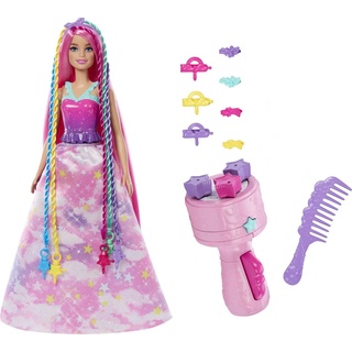 Barbie HNJ06 - Puppe mit geflochtenem Haar und Regenbogen-Haarverlängerungen, inklusive Utensil zum Drehen und weiterem Zubehör, Puppenspielzeug für Kinder ab 3 Jahren